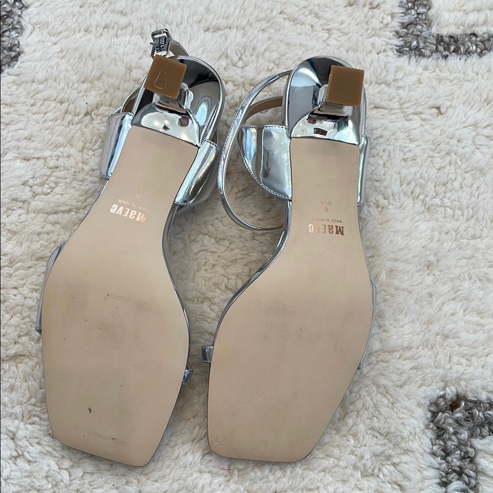 Maeve Anthropologie silver square toe kitten heel sandal brand new never worn - Picture 2 of 5